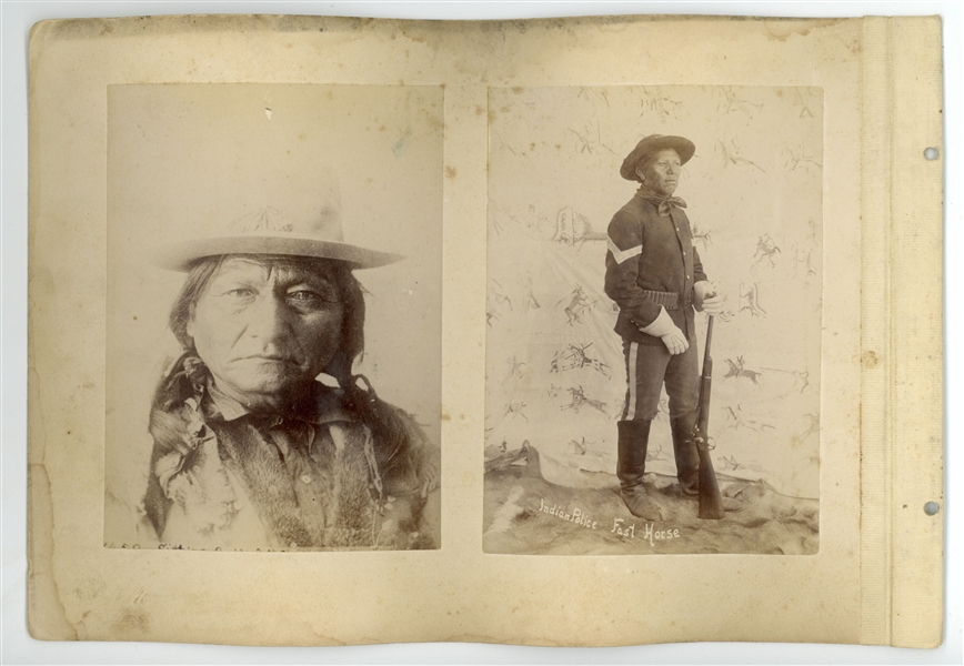 Nineteenth Century Albumen Photograph of Sitting Bull Measuring 3.75'' x 5.25'' -- Along With Photographs of Indian Policeman Fast Horse, Chief Flying Horse, and The Misses Few Tails